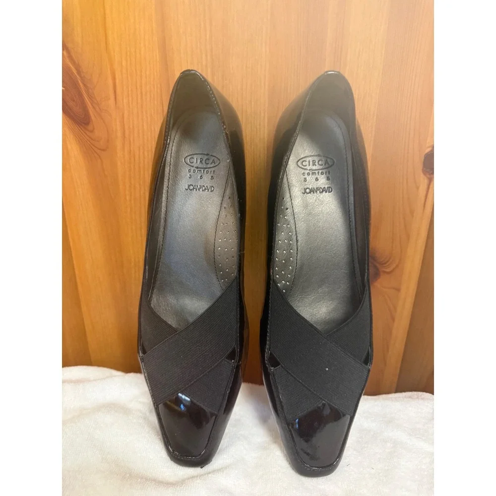 Circa Joan & David Cuniera Black Patent Flats Elastic Comfort Shoes 8.5M